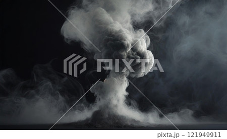 White smoke creating abstract shapes rising on dark background. 121949911