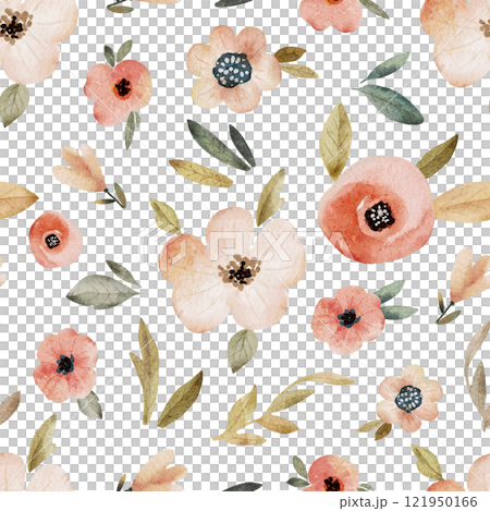 Seamless pattern with watercolor cute pink flowers. Botanical hand painted on white background. Seamless pattern with watercolor cute pink flowers. Botanical hand painted on white background. 121950166