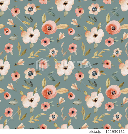 Seamless pattern with watercolor cute pink flowers. Botanical hand painted Seamless pattern with watercolor cute pink flowers. Botanical hand painted 121950182