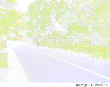 東京都心の新緑に包まれた道路。イラスト風の写真。 東京都心の新緑に包まれた道路。イラスト風の写真。 121950184