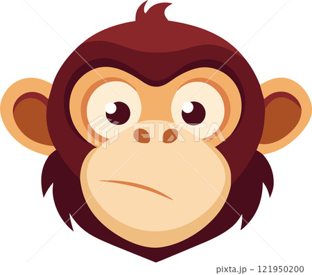 A cartoon monkey head with a thinking sad expression 121950200