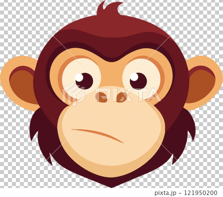 A cartoon monkey head with a thinking sad expression 121950200
