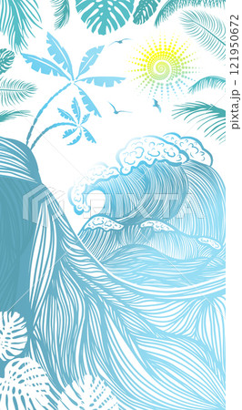 Sun and sea graphics. Hand drawing. Not AI, Vector illustration. Sun and sea graphics. Hand drawing. Not AI, Vector illustration. 121950672