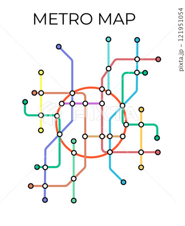 Metro stations and plan of subway with. Fictional metro map of underground. Layout of public passenger transport. Vector 121951054
