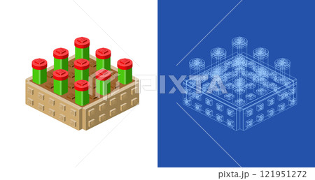 Flower bed blueprint project idea and implementation. Vector 121951272