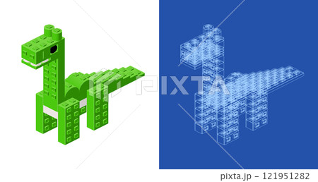 Dinosaur blueprint project idea and implementation. Vector 121951282