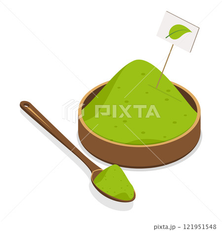 3D Isometric Flat Vector Illustration of Organic Japanese Food, Different Tasty Matcha Meals. Item 6 3D Isometric Flat Vector Illustration of Organic Japanese Food, Different Tasty Matcha Meals. Item 6 121951548