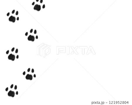 犬猫の黒色の足跡、肉球 右余白 犬猫の黒色の足跡、肉球 右余白 121952804