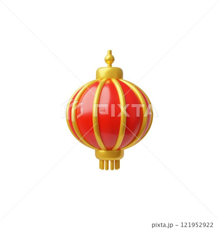 Chinese or Japanese red hanging round lantern with gold elements and tassel 3D plastic vector icon, Asian decoration Chinese or Japanese red hanging round lantern with gold elements and tassel 3D plastic vector icon, Asian decoration 121952922