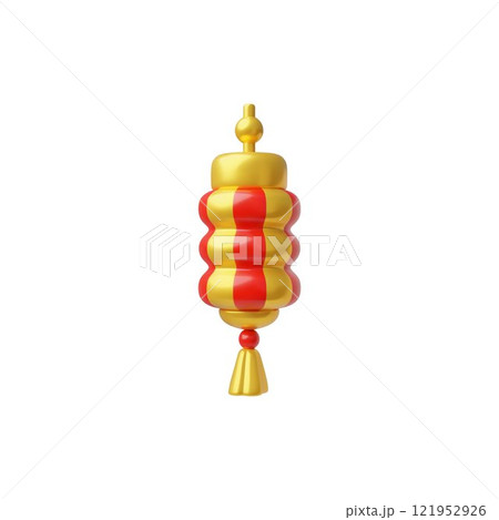 Chinese or Japanese red and golden hanging lantern with tassels 3D vector icon, traditional festive Asian decoration Chinese or Japanese red and golden hanging lantern with tassels 3D vector icon, traditional festive Asian decoration 121952926