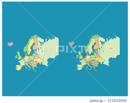 ヨーロッパ色分け地図＿ブルー背景セット 121953004