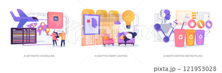 AI Optimizing Operations and Living abstract concept vector illustrations. 121953028