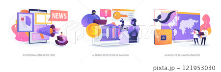 AI in News, Finance, and Science abstract concept vector illustrations. AI in News, Finance, and Science abstract concept vector illustrations. 121953030
