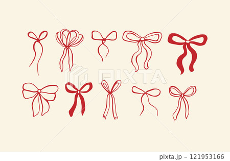 Cherry bow whimsical vector hand drawn illustration 121953166