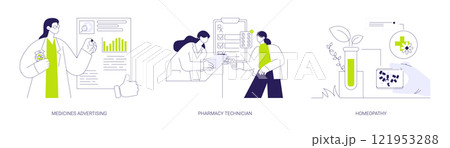 Pharmaceutical market abstract concept vector illustrations. 121953288