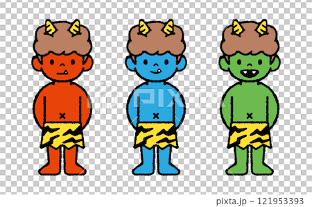 Cute red, blue and green demon illustrations Cute red, blue and green demon illustrations 121953393