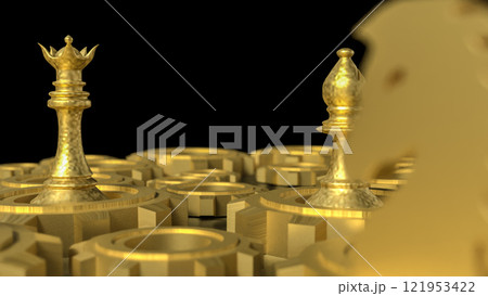 The Chess and gold gear for Business concept 3d rendering. The Chess and gold gear for Business concept 3d rendering. 121953422
