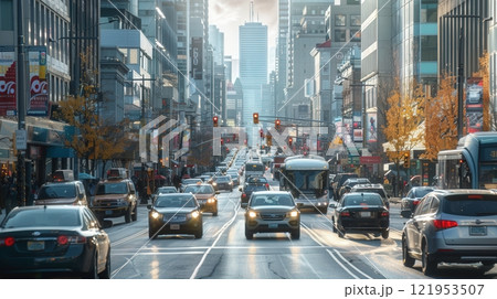 Busy City Street During Rush Hour 121953507