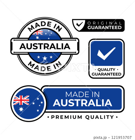 Badge bundle made in Australia label icon emblem isolated on white background 121953707