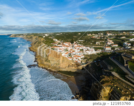 Azenhas do Mar Village on Sunny Day. Atlantic Ocean, Portugal. Aerial View Azenhas do Mar Village on Sunny Day. Atlantic Ocean, Portugal. Aerial View 121953760