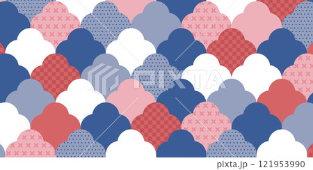 和風な青と赤の伝統背景パターンのイラスト素材 [121953990] - PIXTA, 画像サイズ:450x244