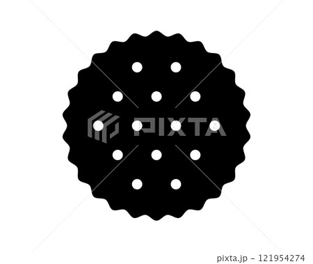 Whole round cracker silhouette. Sweet or salty biscuit cookie. Popular crunchy snack isolated on white background. Vector graphic illustration 121954274