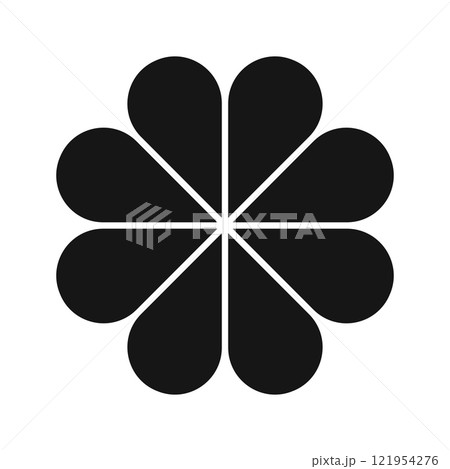 Flower silhouette with 8 petals. Floral diagram or pie chart divided on equal eight segments in leaf shapes isolated on white background. Layout for data presentation. Vector graphic illustration 121954276