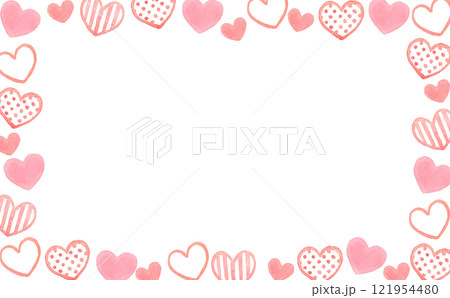 ピンク色のハートマークの背景　かわいい手書き水彩イラスト素材 121954480