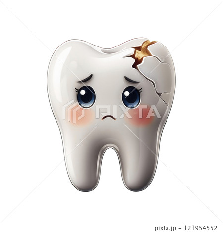 Sad kawaii style cartoon broken sick tooth, isolated on transparent background, perfect for dental health awareness, children's education, and creative illustrations Sad kawaii style cartoon broken sick tooth, isolated on transparent background, perfect for dental health awareness, children's education, and creative illustrations 121954552