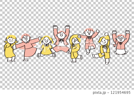喜ぶ子供たちのイラストセット 121954695