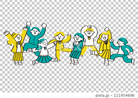 楽しそうな学生のイラストセット 121954696