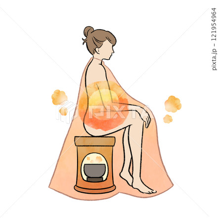 よもぎ蒸しをする女性の温活イラスト よもぎ蒸しをする女性の温活イラスト 121954964