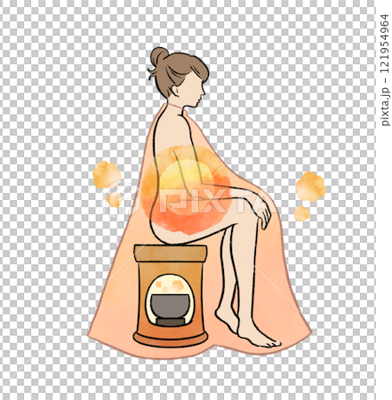 よもぎ蒸しをする女性の温活イラスト よもぎ蒸しをする女性の温活イラスト 121954964