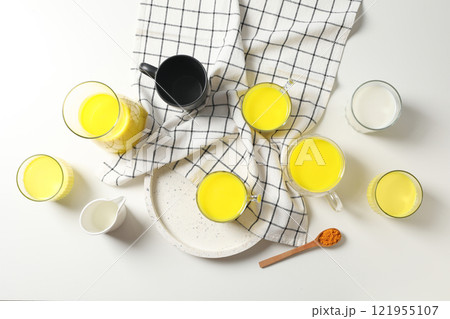 Moon or turmeric milk, concept of tasty drink Moon or turmeric milk, concept of tasty drink 121955107
