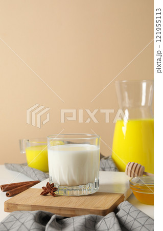 Moon or turmeric milk, concept of tasty drink 121955113