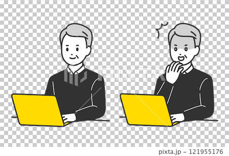 Set of senior men and elderly people looking at a computer and posing in shock [People vector illustration material] 121955176