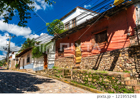 Traditional architecture of Copan Ruinas town near the Mayan archaeological site of Copan in Honduras 121955248