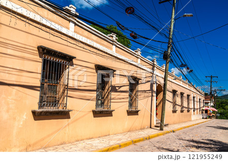 Traditional architecture of Copan Ruinas town near the Mayan archaeological site of Copan in Honduras Traditional architecture of Copan Ruinas town near the Mayan archaeological site of Copan in Honduras 121955249