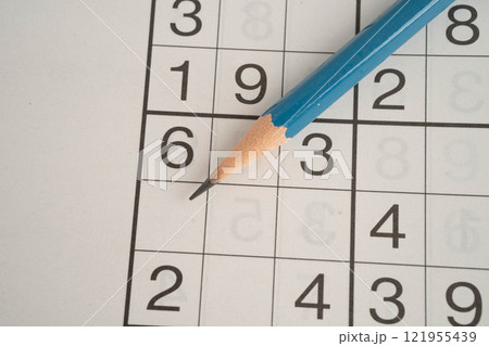 Sudoku puzzle, game to play for keep you brain younger for developing Alzheimer disease in senior patient. 121955439