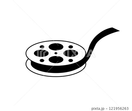 映画フィルムリールのシンプルな白黒イラスト 121956263