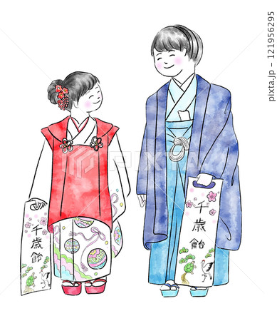 七五三参りの着物姿の子供 121956295