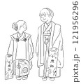 七五三参りの着物姿の子供_ラインのみ 121956296