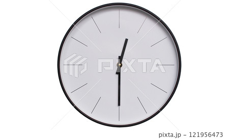Minimalist Black and White Wall Clock on White background - Perfect for Time Management and Scheduling Concepts - 12.30/00.30 Minimalist Black and White Wall Clock on White background - Perfect for Time Management and Scheduling Concepts - 12.30/00.30 121956473