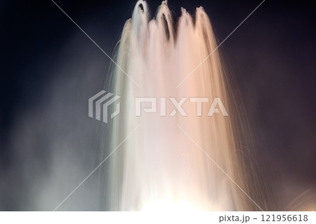 Fountain Stone Flower at VDNKH park in Moscow at night, popular landmark. 121956618