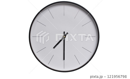 Minimalist Black and White Wall Clock on White background - Perfect for Time Management and Scheduling Concepts - 19.30/07.30 121956798