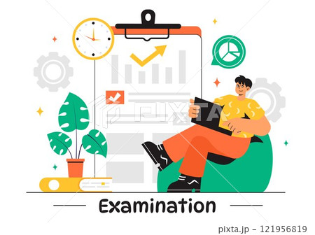 Examination Paper Vector Illustration Featuring an Online Exam, Answer Sheets, Forms, Surveys, and Internet Quizzes in a Flat Style Cartoon Background 121956819