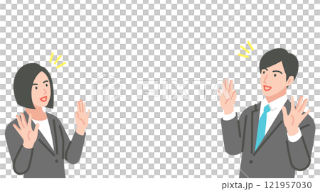 Men and women in suits who are surprised to spread their hands 121957030