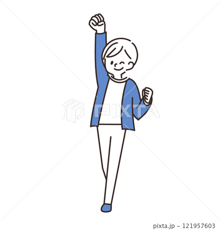 女性　ガッツポーズ 121957603