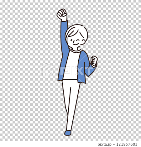 女性　ガッツポーズ 121957603
