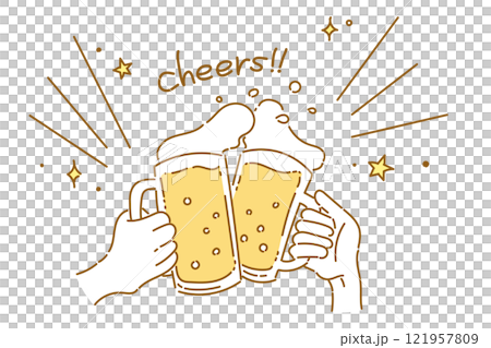 Illustration of hands toasting beer (color 02) Illustration of hands toasting beer (color 02) 121957809
